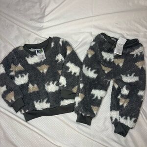 Cozy Kids Fleece Matching Set - Gray and White